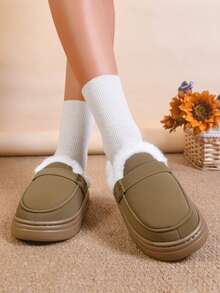 女士家居拖鞋、室内毛绒拖鞋、卧室拖鞋、保暖拖鞋 - 棕色 - 查看 4