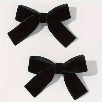 2个装天鹅绒迷你复古黑色蝴蝶结发夹，刘海侧夹，时尚发饰，可爱蝴蝶结发夹，发爪，发卡