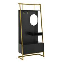Modern Minimalist Compact Wardrobe, Open Multifunctional Storage Cabinet With Mirror, Metal Hooks, Clothes Rack With Shoe Bench, Closet, Shoe Storage, Clothes Rack. - 黑色+中密度纖維板 - 查看 3