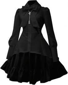 Cool Gothic Lolita Dress Women Halloween Masquerade Party Dress Gothic Punk Dress Classic Renaissance Victorian Dress - A01_黑色 - 查看 6