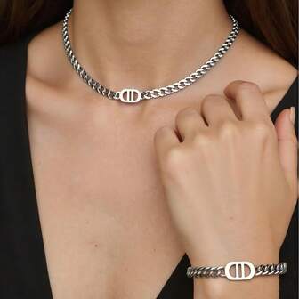 1 套时尚链式项链和手链，男女通用高端优雅简约百搭配饰，适合派对和庆典