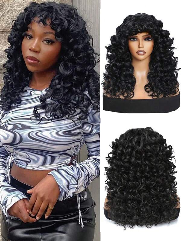 Red Ginger Wig For Women 18 Inch Long Curly Wave Wigs With Bangs Copper Synthetic Wig Natural Cosplay Party Heat Resistant Hair