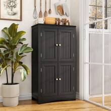 Asofer 43" Kitchen Pantry Cabinet, Freestanding Floor Cabinet With Adjustable Shelves And 4 Magnetic Doors, Bathroom Storage Unit, For Kitchen, Living Room, Black - Black - View 10