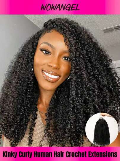 WOWANGEL 160g/Pieza Extensiones de cabello humano rizado afro rizado de ganchillo para trenzar, con nudo invisible, pre separado, sin nudos, con hilo, color natural, extensiones de cabello humano Remy para mujeres