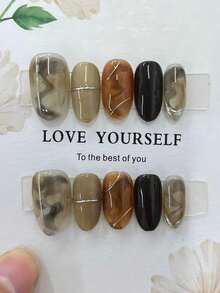 10 miếng dán móng tay thủ công, quà tặng Giáng sinh, móng giả, móng dán ngắn, họa tiết nhuộm màu nước cao cấp, đường kẻ bạc 3D vẽ tay, móng đen, móng oval, phong cách sang trọng, phù hợp cho phụ nữ và bé gái sử dụng hàng ngày, cũng rất tuyệt vời cho Ngày Valentine, Giáng sinh, và các dịp trang trí móng tay năm mới. - Nhiều màu - Xem 12