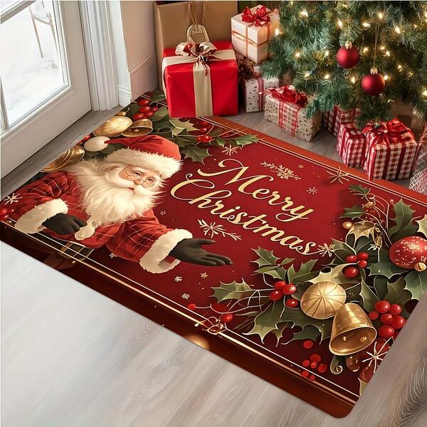 1 قطعة سجادة باب مبتكرة وأنيقة مطبوعة برسم بابا نويل الرقمي، سجادة ديكورية أنيقة لغرفة المعيشة والحمام والنوم والشرفة والمطبخ الخارجي