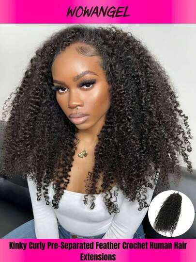 WOWANGEL 40g/Pezzo Estensioni per capelli umani a uncinetto Afro Kinky Ricci, capelli umani ricci stretti pre-separati senza nodi, con anello, 100% capelli umani, lunghezza 14-24 pollici, per donne