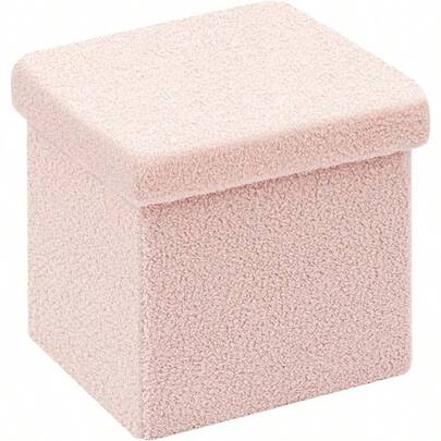 Storage Ottoman Cube Small Ottomans Stool Foot Rest, Foldable Portable Foot Rest Short Sofa Stool, Faux Teddy Fur, Black 16.5x12.6x12.6