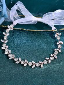 1pc Shiny Rhinestone Headband, Bridal Hairband With Organza, Women's Wedding Party Hair Accessory, Holiday Gift