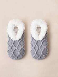 1 Pair Thick Thermal Lined Indoor Slipper Socks, Women's Cute Warm Anti-Slip, Ideal For Autumn/Winter Home Wear, Comfortable Warm Socks