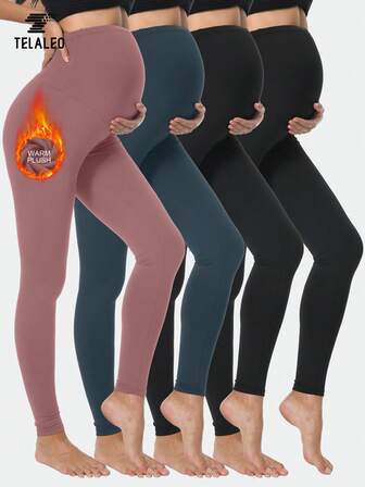 TELALEO 4 Packs Women's Maternity Thermal Leggings Over The Belly High Waisted Yoga Workout Pregnancy Pants Activewear For Women