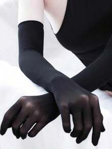 1pc 3D Ultra-Seamless Fingerless Glove, Sheer Stockings Arm Cover Long Sleeve Bride Wedding Dress - Đen 2 - Xem 2