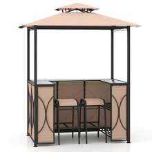 3 PCS Patio Bar Set W/ Tempered Glass Bar Table Metal Storage Shelves For Garden - 預設 - 查看 10