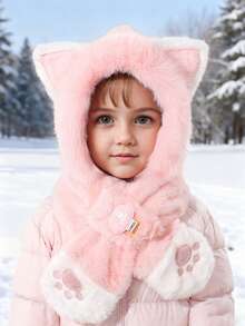 1 pieza Gorro de punto suave y cálido con orejas de gato en unicolor para niñas de 6 a 12 años, adecuado para uso al aire libre y diario, otoño/invierno