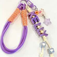 1pc Customized Tassel Bag Charm, Handmade Rope Letter Bead Bag Pendant, Star Bell/Bow, Heart Keychain, Personalized Bag Accessory Gift