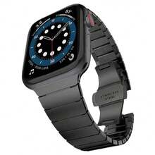 Dieses Edelstahl-Metallarmband mit Schmetterlingsverschluss ist kompatibel mit Apple Watch Ultra/Ultra 2/Series 9/Series 8/Series 7/Series 6/Series 5/Series 4/Series 3/Series 2/SE /SE 2022. Es ist weich und hautfreundlich, modisch und elegant, einfach zu tragen, in der Länge verstellbar, langanhaltend und sowohl für Männer als auch für Frauen geeignet. - Schwarz - Übersicht 2