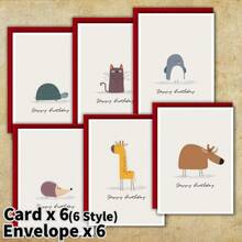 6pcs/Set Cartoon Birthday Theme Greeting Cards With Envelopes, Cute Birthday Cards, Fun Birthday Gifts - one-size - View 9