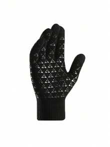 1 Pair Men's Winter Warm Touchscreen Gloves, Thermal Lined, Thick, Cold-Proof, Anti-Slip, Knitted For Cycling Snow Gloves - Black - View 4