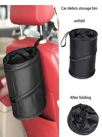 1 pieza Papelera plegable de tela negra, bolsa de basura para coche multiusos colgante, organizador de almacenamiento