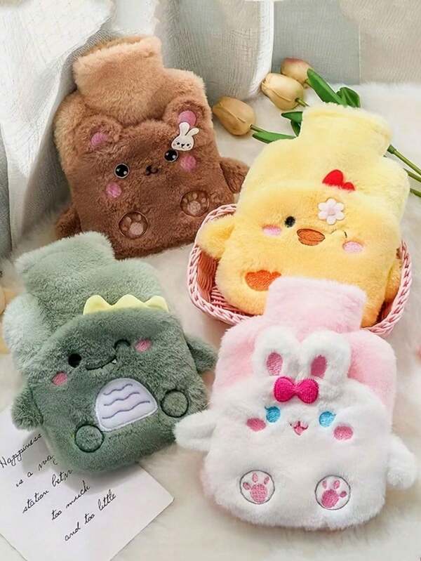 1 pieza Bolsa de agua caliente tipo inyección de agua, material de PVC, a prueba de explosiones, calentador de manos anti-escaldadura, bolsa de agua caliente esponjosa y linda, se puede desmontar y lavar, útiles escolares