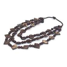 SEWACC Bohemian Shell Necklace Wood Beads Chunky Layered Necklace Handmade Long Beaded Necklace For Women - Màu nâu - Xem 9