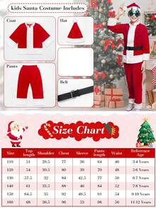 Kids Santa Claus Suit For Boys Girls Christmas Top+Pants+Belt+Hat+4 Pcs Outfits Santa Outfit New Years Holiday Party Dress UP - Red - View 11
