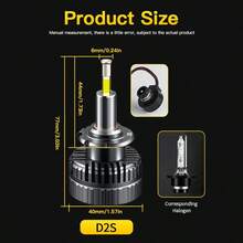 D2S/D2R LED 灯泡，50000 流明 HID 组装氙气灯泡替换件，6500K 氙气灯泡，2 件装，汽车照明升级 | LED 车头灯泡，汽车配件 | Lighting Grade 环绕矩阵高性能 LED 灯珠铜柱 12v - D2S - 查看 3