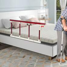 Elderly Bed Railing Safety Bed Guard Adult Auxiliary Handle, 4 Foldable Armrests, Used For Home Care/Hospital, 35.43 * 15.75 Inches - 桃花心木色 - 查看 6