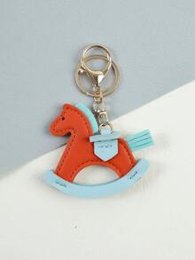 1pc Leather Charm Keychain With Swinging Horse Decoration, Cute Animal Jewelry Accessory For Bags, School Christmas Gift Ideas Bag Accessories Lanyards With Id Holder Car Accessories Bag Charms