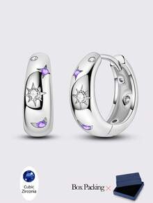 1 Pair Original Design 925 Sterling Silver Hoop Earrings For Women Hypoallergenic Class Style Star Moon Shape Elegance Jewelry Gifts High Quality Cubic Zirconia Fits Daily Party Shopping Festival Banquet Party Wear