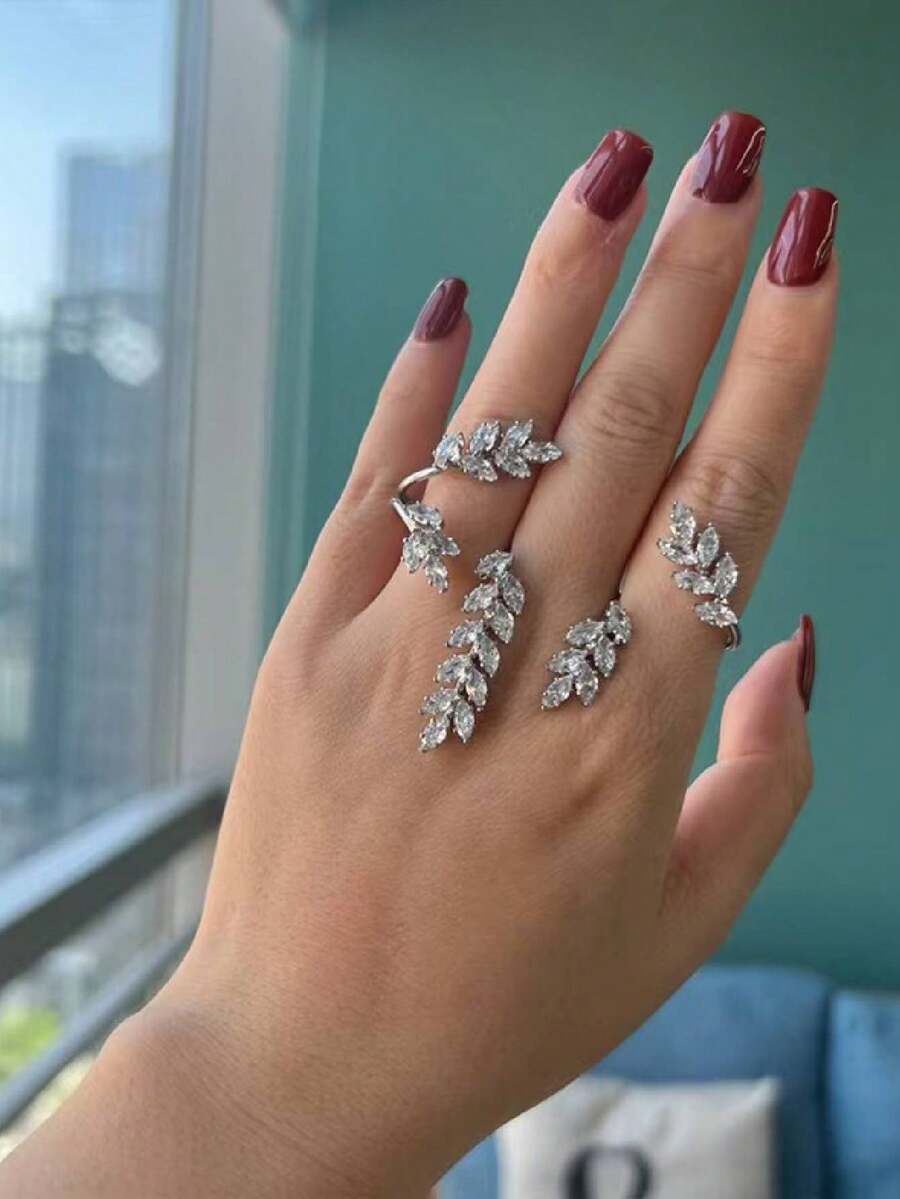 1 chiếc nhẫn Zirconia Phụ kiện, Vòng tay lá hở cho cô dâu - Bạc - Xem 1