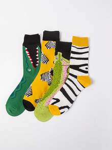 4 Paar Herren Socken für Herbst/Winter, neue modische bunte Socken, Tier-Serie - lässige Paar-Socken