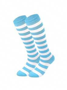 1 Pair Women's Striped Knee-High Socks, Striped Socks For Cosplay, European And American Sports & Casual Style, Calf Socks - Multicolor - View 30