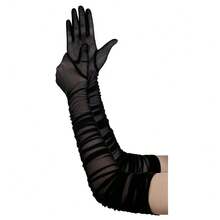 Hazhlko Women's Super Long Stretchy Ruched Mesh Tulle Sheer Gloves Costume Opera Party 1920's Dance Gloves{"Color_name":"Plum"} - Plum - 查看 4