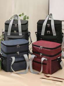 1pc Black, Gray, Burgundy, Navy Blue Thickened New Double-Layer Lunch Box Bag, Insulation Bag, Outdoor Picnic Preservation, Crossbody Ice Bag, Multifunctional Waterproof Lunch Bag