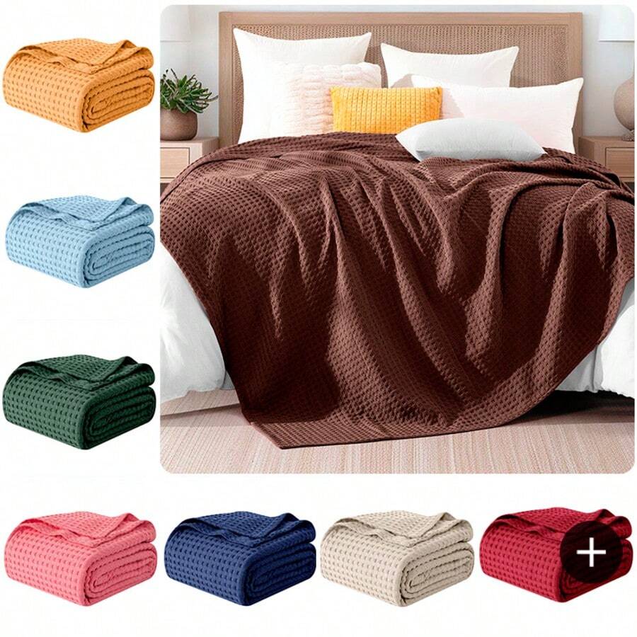 Elegant Comfort 1pc Soft Waffle Weave Throw Blanket , Lightweight Summer Blanket For Hot Sleepers, Full, Queen, King, Twin, And Twin XL Size Bed Breathable Cozy Warm Woven Textured Blankets For Couch, Bed, Sofa, Home Décor, Christmas Decorations Gifts, Cozy Winter Styles, Holiday Décor - 棕色 - 查看 1