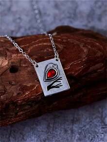 1 pieza Collar colgante rectangular con diseño de pájaro vintage y gemas falsas incrustadas, adecuado para uso casual, vacaciones, fiestas, como regalo de joyería personalizada para mujeres