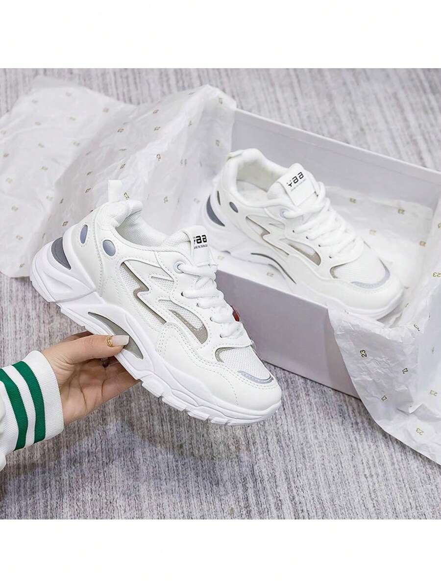 Lightweight, Breathable Mesh Women's Athletic Shoes With Height Increase, Thick Sole, For Dad, Leg Slimming, Running, Casual, Lightweight, Height Increase, Commuting. - 白色 - 查看 1