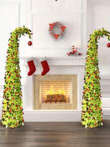 6/5英寸可折叠可伸缩金属丝弯颈圣诞树，绿色，圆形金属丝树装饰（不含灯）圣诞装饰 家居圣诞礼物 圣诞装饰品