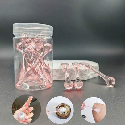 4 Pieces With Storage DIY Face Cream Scoop Eye Roller Massage Stick, Multifunctional Eye Cream Mask Spoon Dispensing Small Scoop, Acrylic Round Head Facial Massage Stick, Eye Cream Face Cream Applicator Stirring Stick, Suitable For Home And Beauty Salon, Comes With Storage Box/Jar, Portable For Travel, Easy To Organize And Store