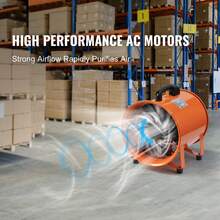 Ventilador portátil , ventilador cilíndrico de alta resistencia de 12 pulgadas con manguera de conducto de 16.4 pies, potente soplador de taller de 585 W y 3198 CFM, soplador industrial para aspirar polvo y humo en el hogar y el lugar de trabajo. - 12 pulgadas 16.4 pies - Ver 2