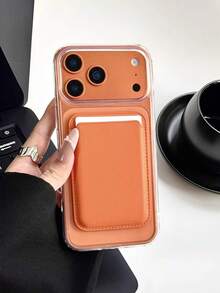 Luxury High Transparent Magnetic Wireless Charging Soft Case, Compatible With IPhone 17 Pro Max, 17 Pro, 17 Air, 17, 16, 15, 14, 13, 12 Pro Max And 11, With Magnetic Wallet Card Slot - Orange - View 2