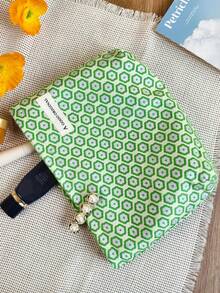 花卉化妆包，可爱小巧的化妆包，女士/女孩旅行洗漱包，大容量拉链化妆盒，钱包收纳包（绿紫色花卉图案） - 彩色 - 查看 1