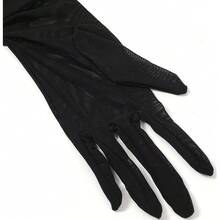 Hazhlko Women's Super Long Stretchy Ruched Mesh Tulle Sheer Gloves Costume Opera Party 1920's Dance Gloves{"Color_name":"Black"} - Black - 查看 5