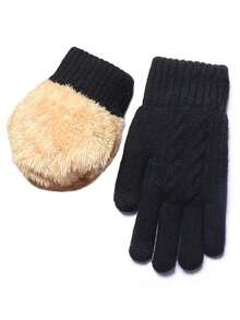 1pair Women's Winter Thicken Double-Layer Touchscreen Gloves, Knit Fleece Full Finger Warm Gloves For Running, Driving, Cycling, Party, Hiking, Writing, Gaming Halloween - 黑色 - 查看 8
