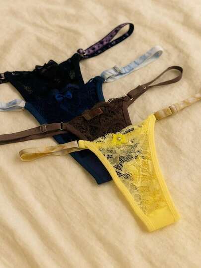 Kit 3 Calcinhas Fio Dental em Renda Sexy Feminina Tanga Lingerie Confortável Sensual e Ajustável