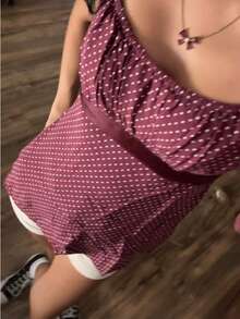 Women Grunge Fairy Top Y2K Tie Bow Polka Dot Cami T-Shirt Vintage Fairycore Scoop Neck Slim Tank Tops Cute Backless Crop Shirt For Summer Streetwear Aesthetic Clothes - 酒紅色 - 查看 4