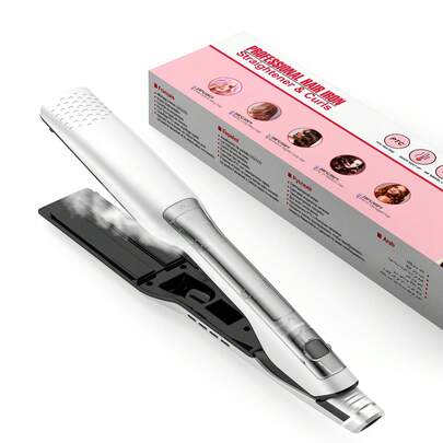 UKLISS 专业蒸汽直发器，沙龙级纳米钛陶瓷蒸汽直发器，带可拆卸梳子和数字液晶显示屏，5 级可调温度