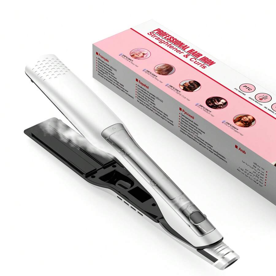 UKLISS 专业蒸汽直发器，沙龙级纳米钛陶瓷蒸汽直发器，带可拆卸梳子和数字液晶显示屏，5 级可调温度