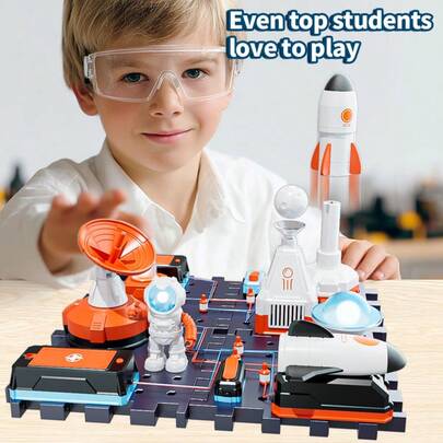  SCIENCE HORSE 多功能科学启蒙宇航员电子科学实验 STEAM 教育玩具/教育科普玩具 - 宇航员灯与摇摆+悬浮球泡泡机+火箭发射器+警示灯+雷达旋转+行星灯+航天器发射，电子积木，送给男孩和女孩的完美圣诞礼物